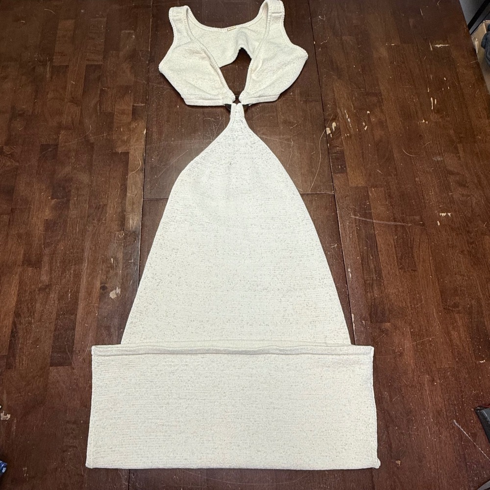 Cult Gaia Serita Knit Maxi Dress Womens Large Sand Cutout Ring Detail